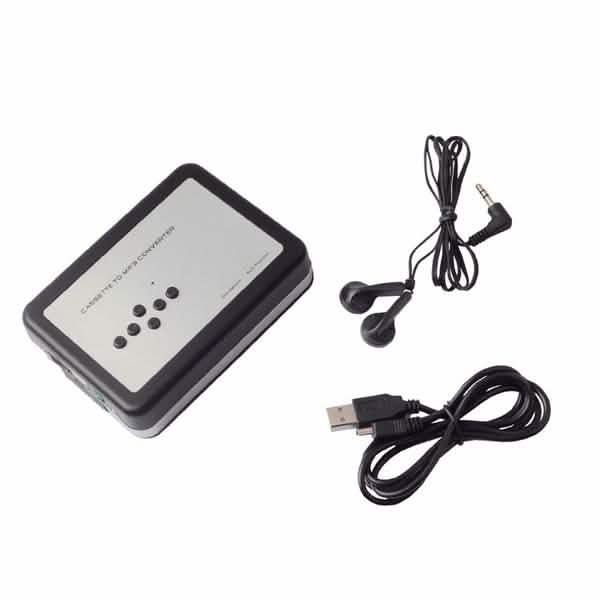DailySale cassette tape player converter for MP3 and WAV, with headphones, portable audio accessory for digital music conversion.