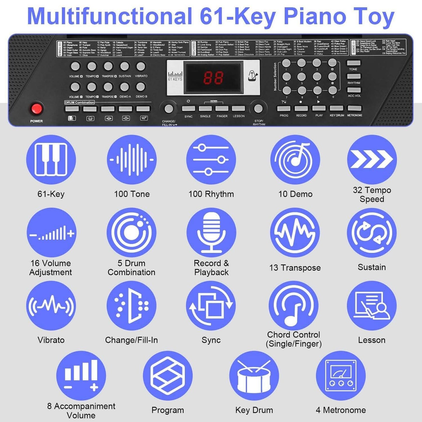 61-key digital music keyboard electronic piano by DailySale, featuring colorful keys and compact design for kids' musical play.