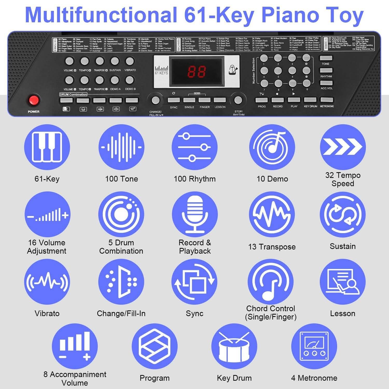 61-key digital music keyboard electronic piano by DailySale, featuring colorful keys and compact design for kids' musical play.