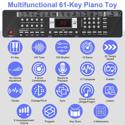 61-key digital music keyboard electronic piano by DailySale, featuring colorful keys and compact design for kids' musical play.