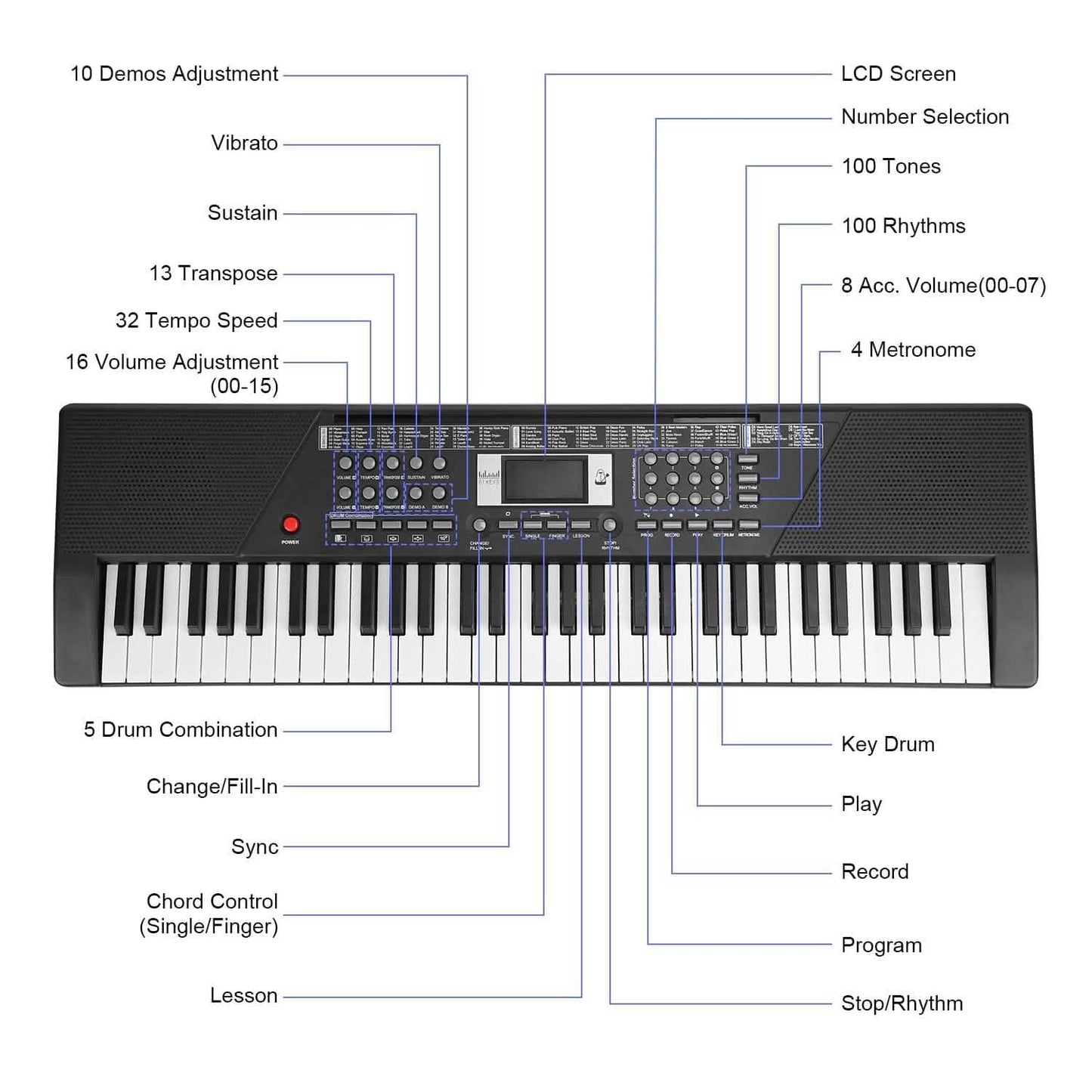 Electronic piano with 61 keys from DailySale, ideal for beginners and music enthusiasts, featuring colorful keys and compact design.