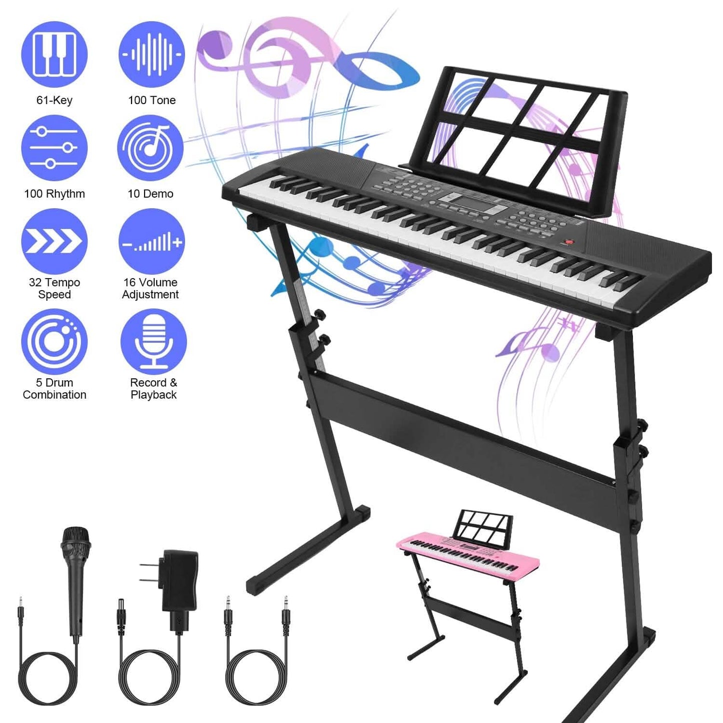61-key digital music keyboard electronic piano by DailySale, featuring colorful keys and compact design for kids' musical play.