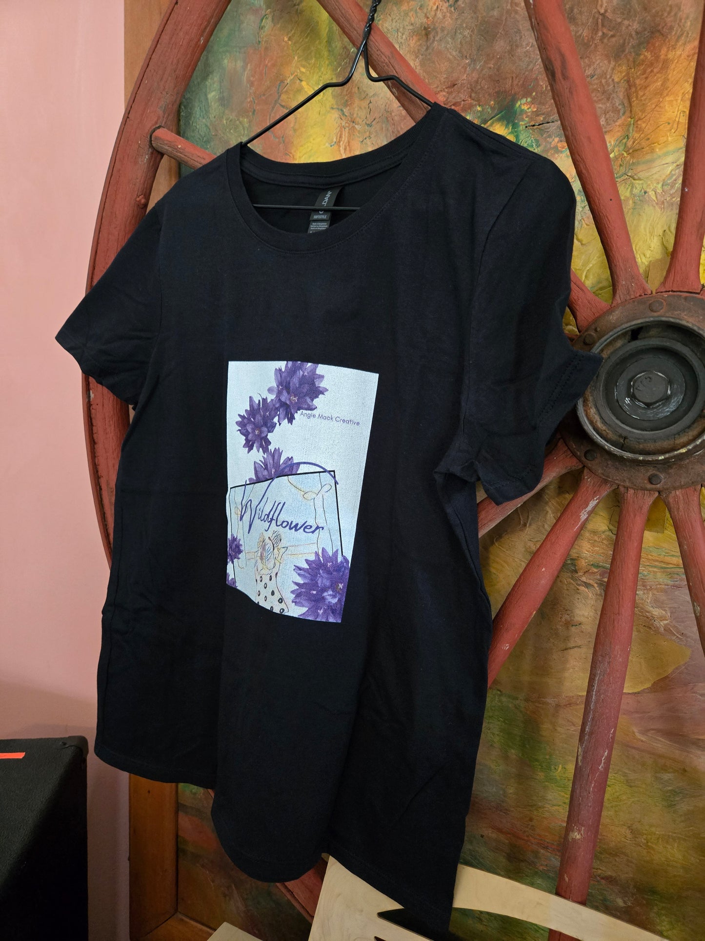 Women's Adult Medium Black T-shirt with Angie Mack Creative Original Wildflower Design Limited Edition - Ozaukee Talent Shopping Cart