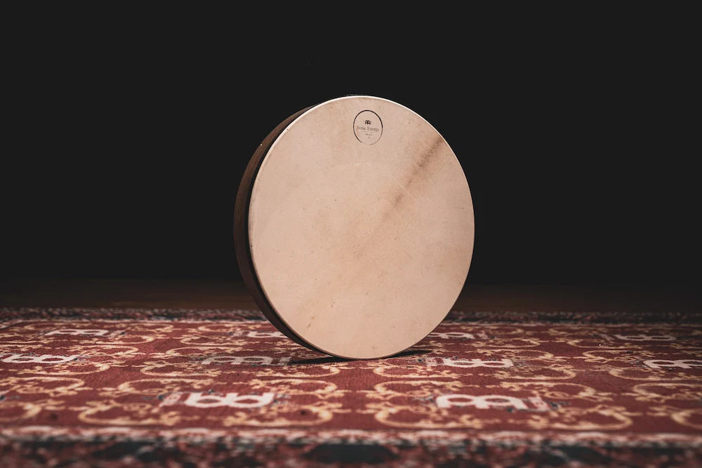 18-inch walnut brown hand drum from Utah Energy Healing Center, featuring a smooth wooden surface and natural drum skin.