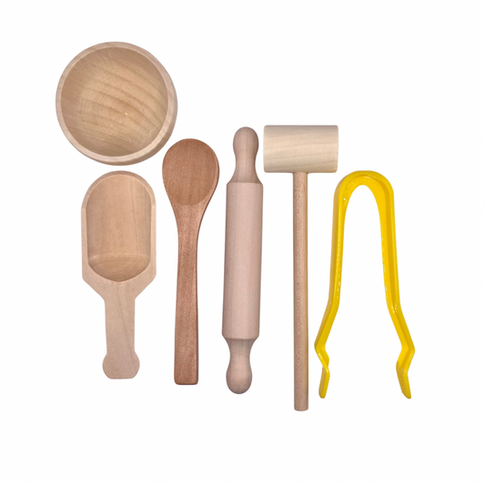 Playful Little Minds fine motor sensory play tool kit for kids with colorful accessories for developing fine motor skills.