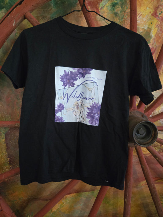 Youth Medium Black T-shirt  Limited Edition Wildflower Design by Angie Mack Creative - Ozaukee Talent Shopping Cart