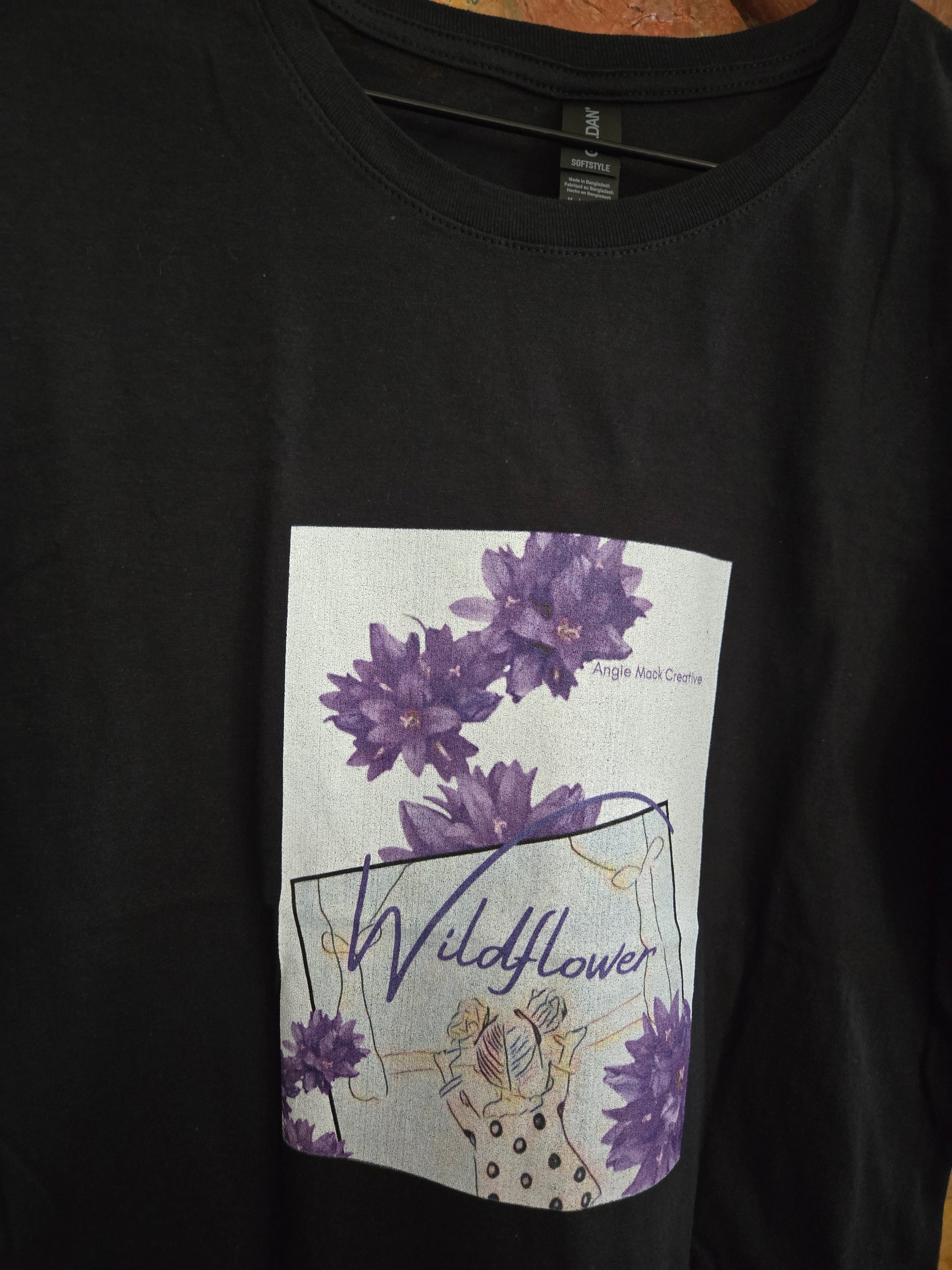 Women's Adult Medium Black T-shirt with Angie Mack Creative Original Wildflower Design Limited Edition - Ozaukee Talent Shopping Cart