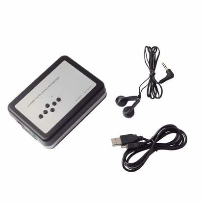 DailySale cassette tape player converter for MP3 and WAV, with headphones, portable audio accessory for digital music conversion.