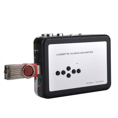 DailySale cassette tape player converter for MP3 and WAV formats, with headphones and audio accessories.