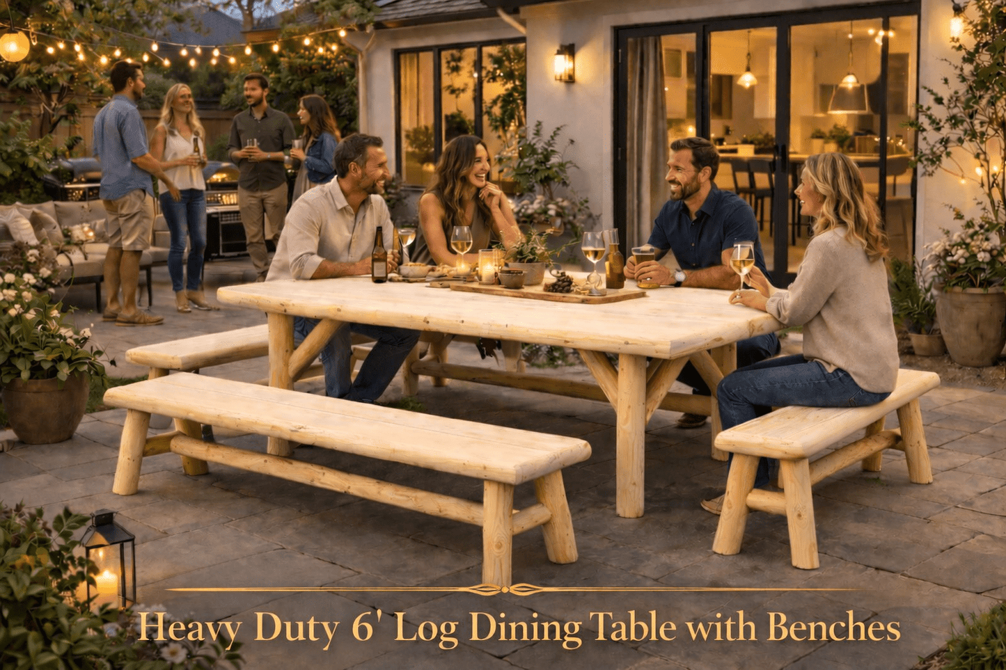 Handmade rustic outdoor picnic table by Cedar Creek Rustic Furniture, featuring sturdy wooden construction and natural finish.