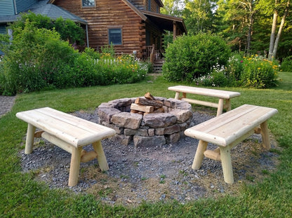 Rustic cedar wood farmhouse entryway bench with a sturdy design, perfect for outdoor porch seating from Cedar Creek Rustic Furniture.