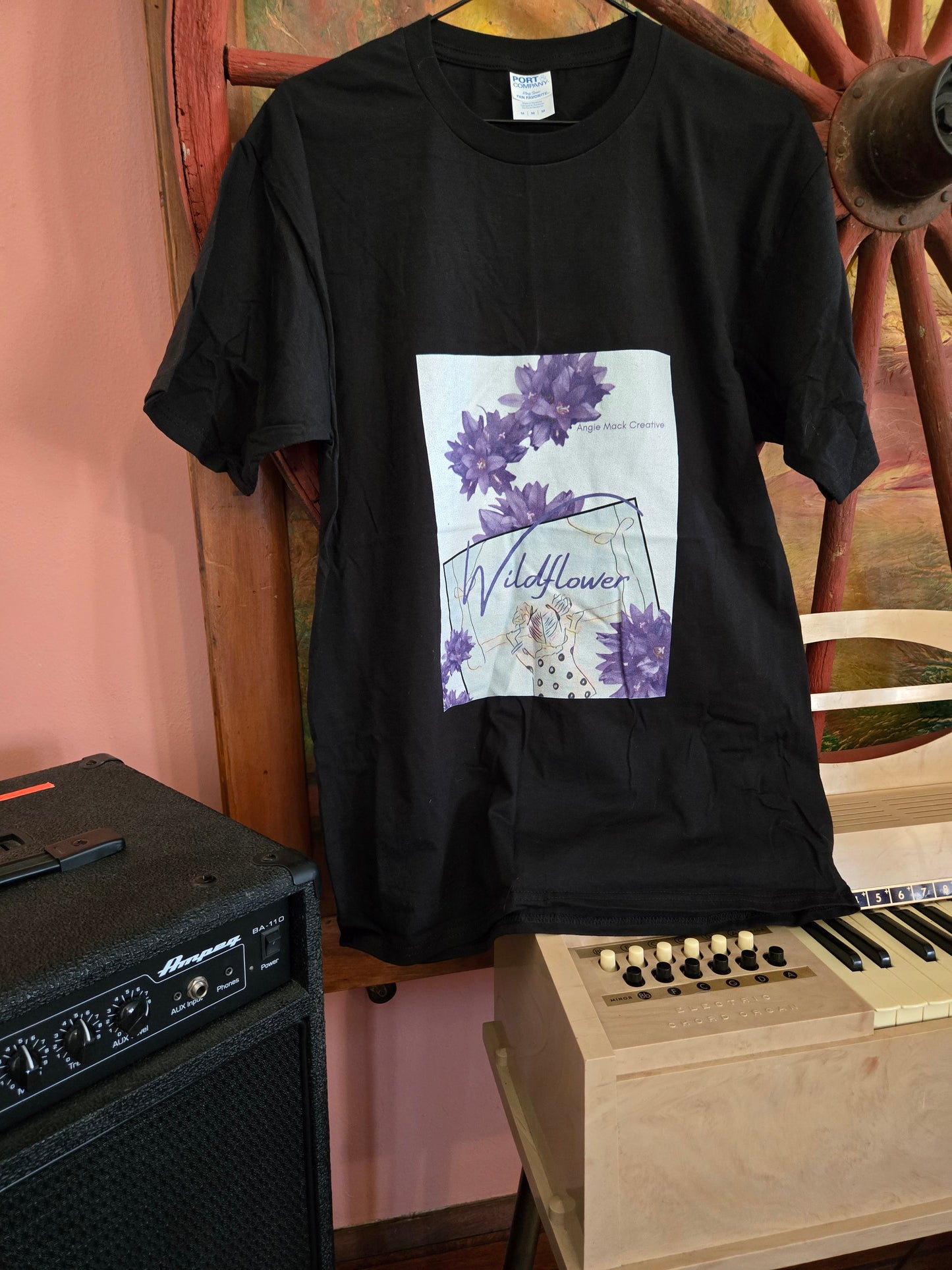 Men's Medium Black T-shirt Limited Edition Wildflower Design by Angie Mack Creative - Ozaukee Talent Shopping Cart